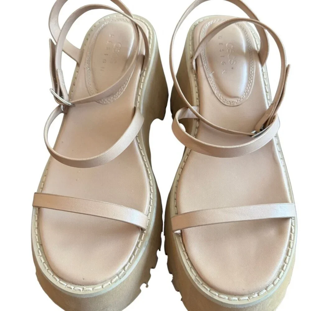🪻BOGO🪻 ASOS DESIGN‎ Trip Triple Strap Chunky Platform Sandals Beige Size 8.5